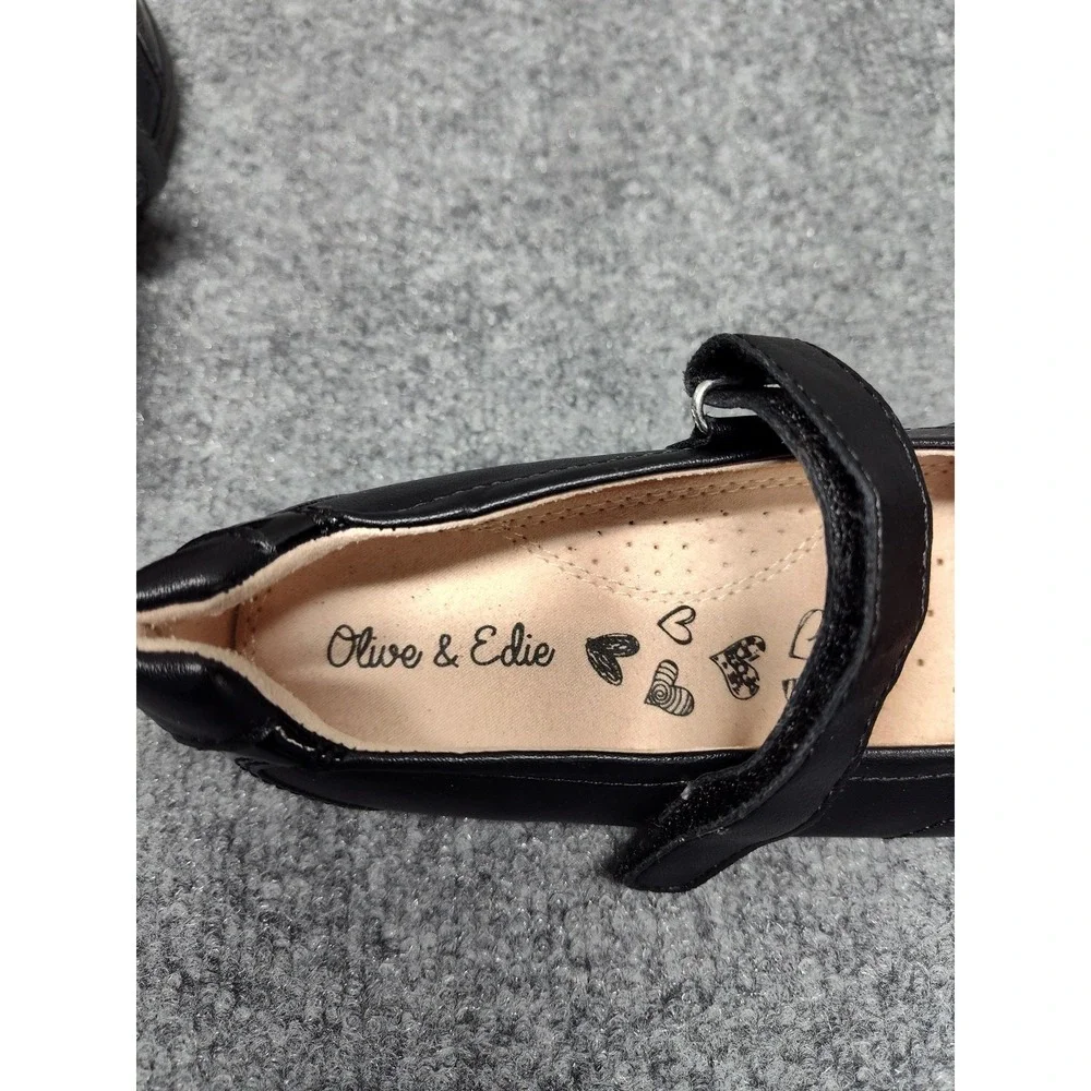 Olive & Edie Mary Jane Shoes Girls 1M Black PU Leather‎ Dress School Flats Strap